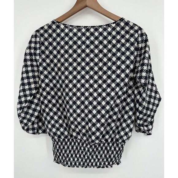Michael Kors Blouse Women XS Black White Printed Smocked Waist adjustable Sleeve - Picture 5 of 8